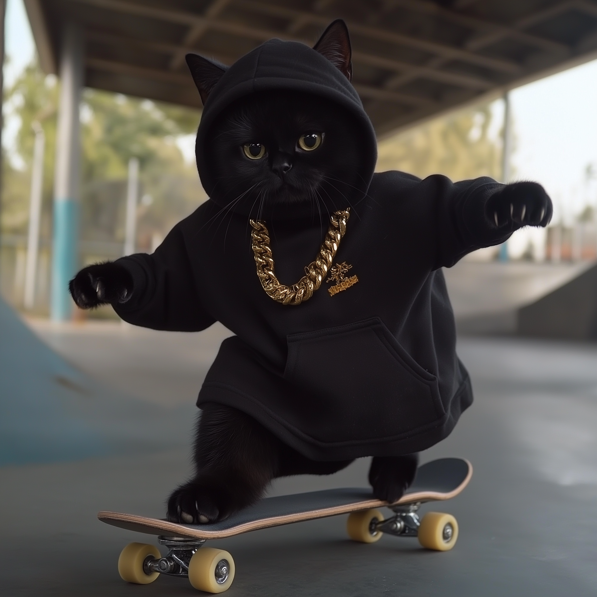 Black Cat on Skateboard Metal Wall Posters | Premium, Waterproof & Magnet-Mounted Art