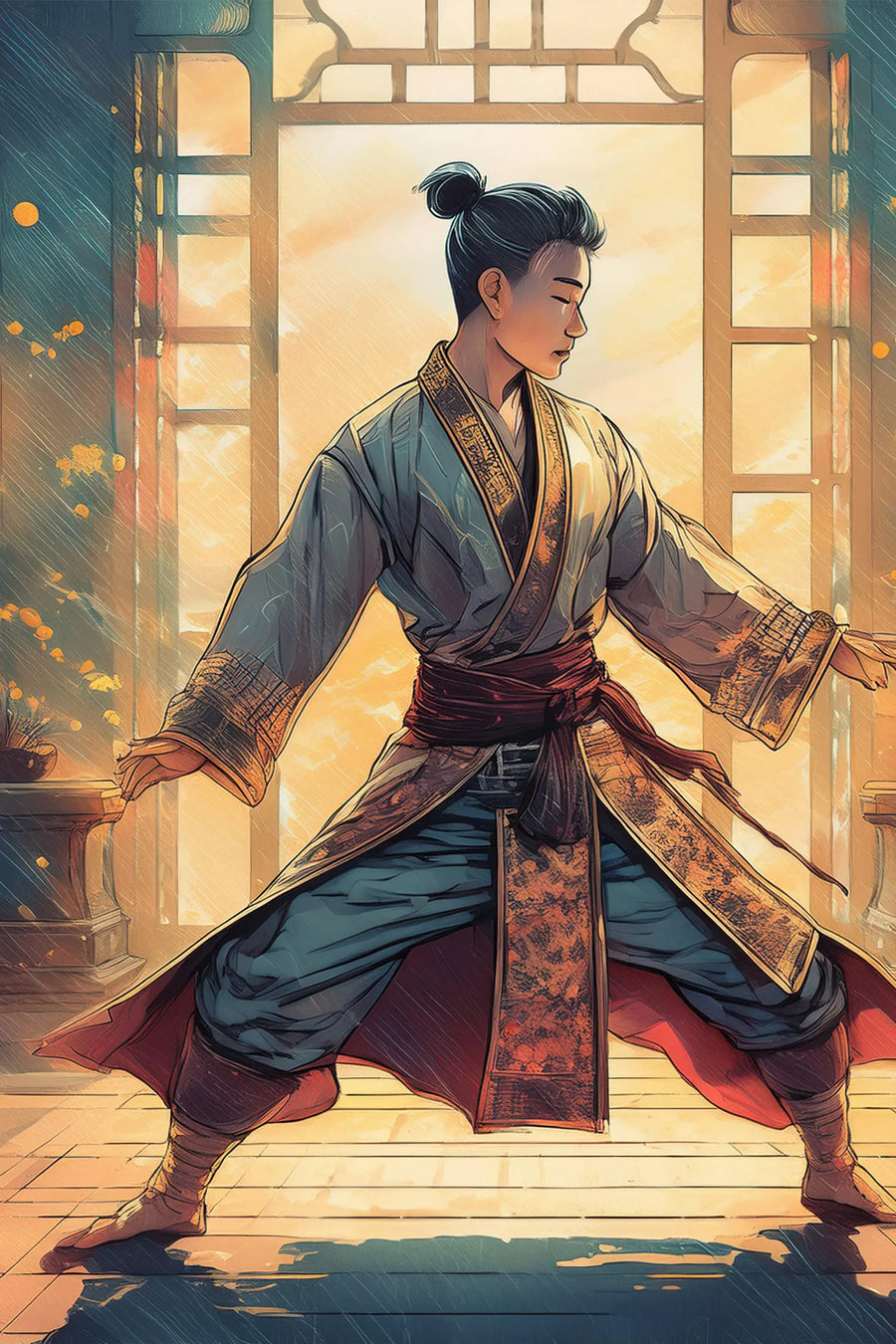 Man in Dojo Illustration Metal Wall Posters | Premium, Waterproof & Magnet-Mounted Art