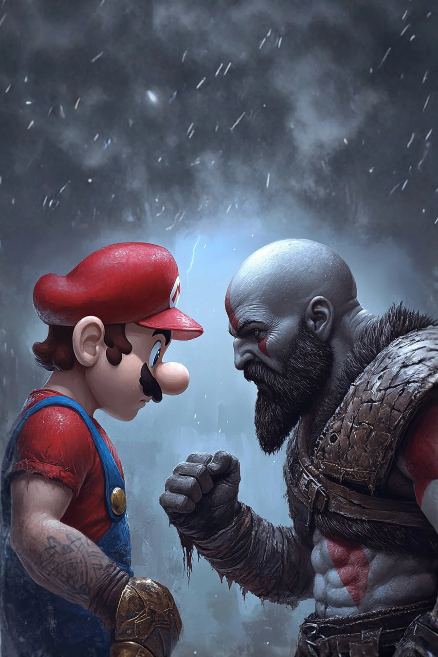 Mario vs Kratos Metal Wall Posters | Premium, Waterproof & Magnet-Mounted Art