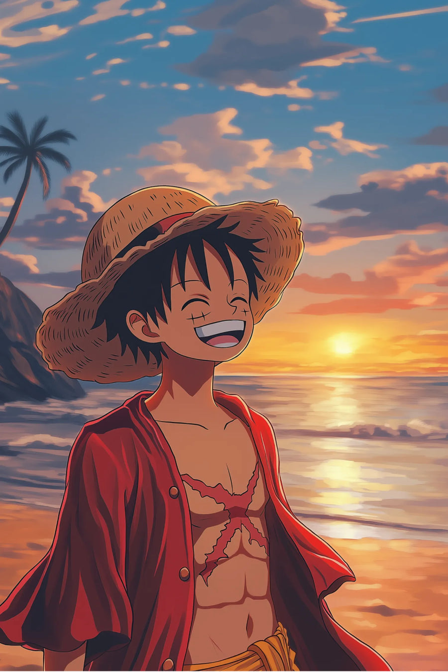 Monkey D Luffy at beach Metal Wall Posters | Premium, Waterproof & Magnet-Mounted Art
