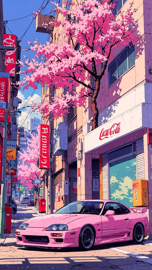 Retro Pink Japanese streets vibes Metal Posters | Premium, Waterproof & Magnet-Mounted Art