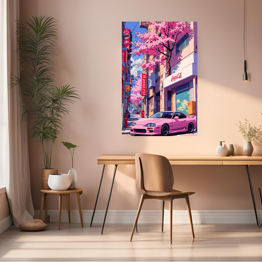Retro Pink Japanese streets vibes Metal Posters | Premium, Waterproof & Magnet-Mounted Art