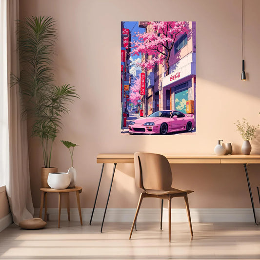 Retro Pink Japanese streets vibes Metal Posters | Premium, Waterproof & Magnet-Mounted Art