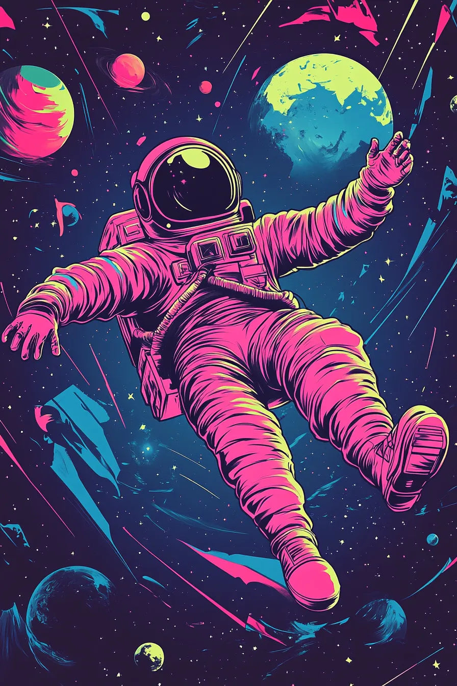 Astronaut floating in space Illustration Metal Wall Posters | Premium, Waterproof & Magnet-Mounted Art