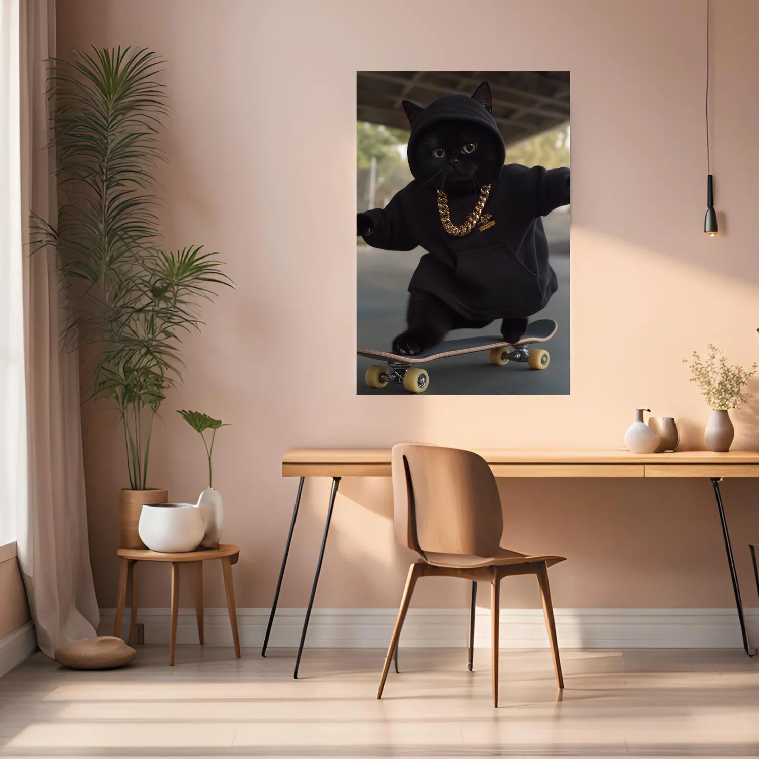 Black Cat on Skateboard  Metal Wall Posters | Premium, Waterproof & Magnet-Mounted Art