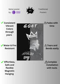Cristiano Ronaldo GOAT Metal Wall Posters | Premium, Waterproof & Magnet-Mounted Art