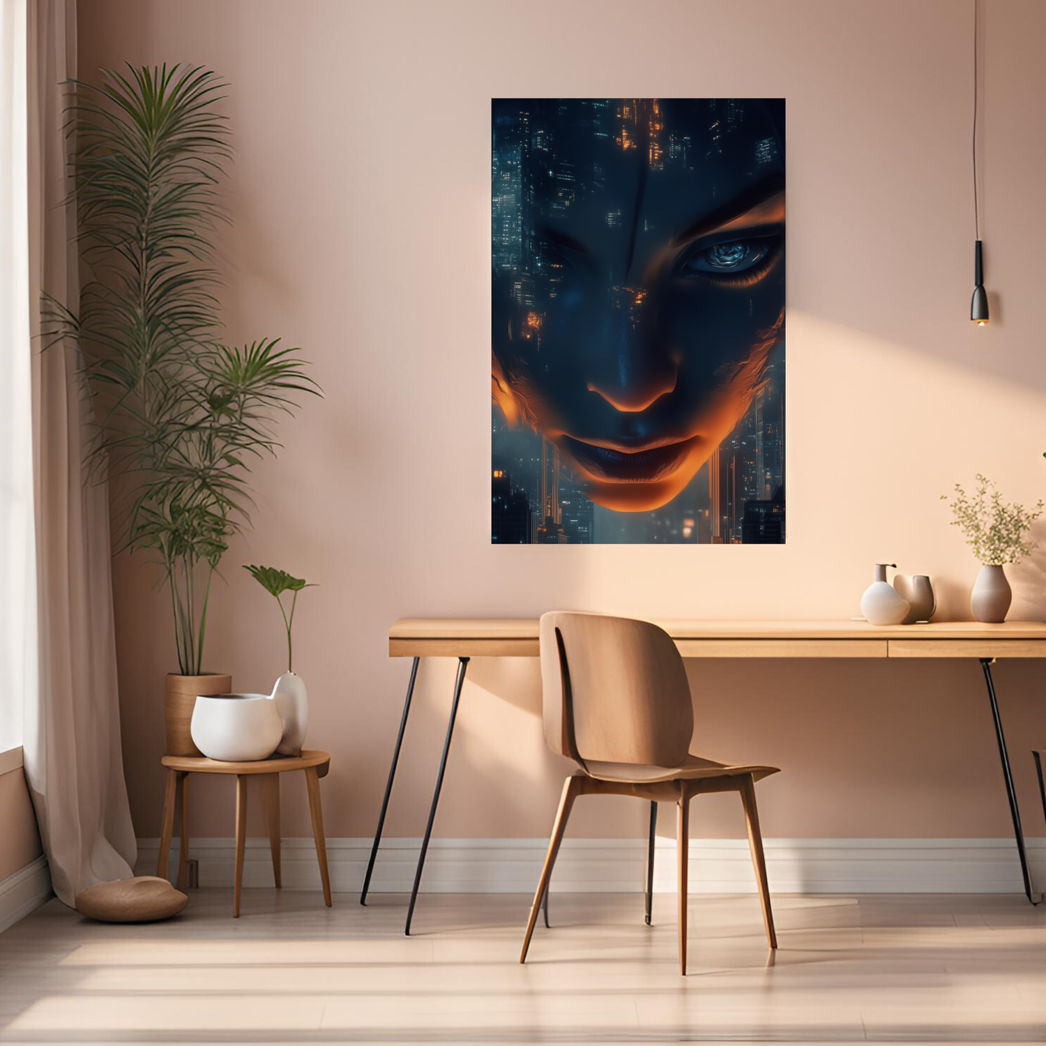 Cyborg Girl City Combination Metal Wall Posters | Premium, Waterproof & Magnet-Mounted Art