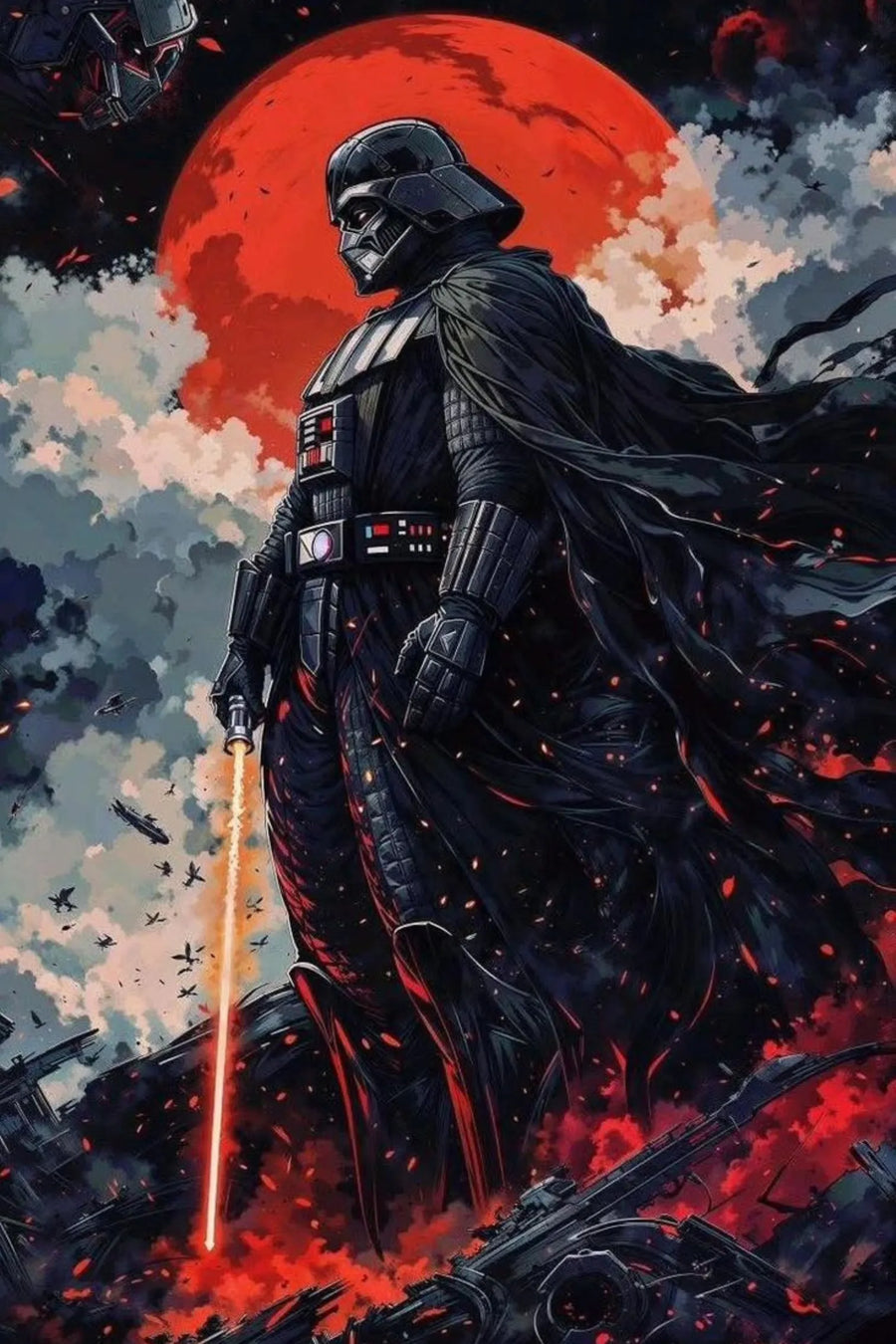 Darth Vader and Red Moon Design Metal Poster | Premium, Waterproof & Magnet-Mounted Art