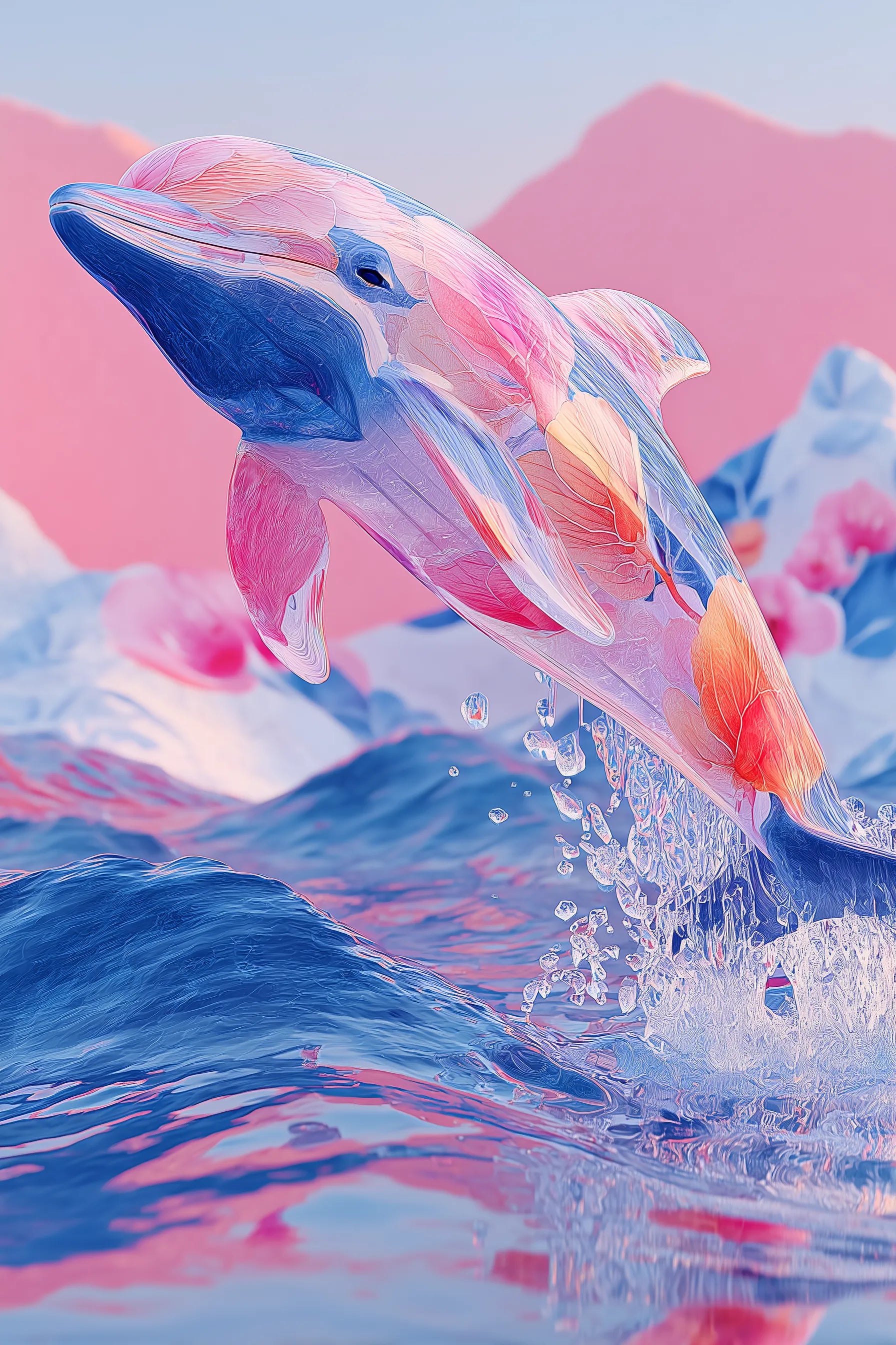 Elegant Colourful Dolphin Artwork Metal Posters | Premium, Waterproof & Magnet-Mounted Art