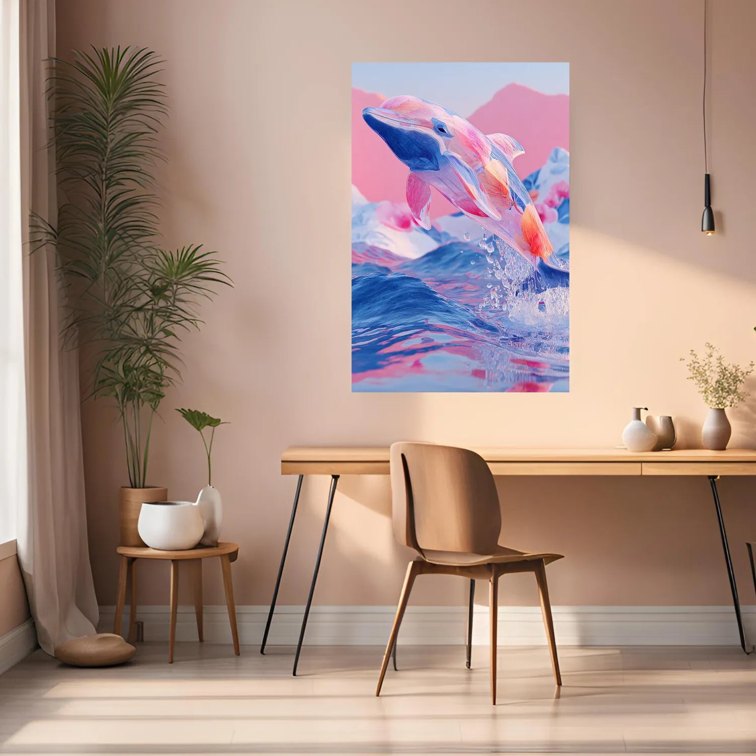 Elegant Colourful Dolphin Artwork Metal Posters | Premium, Waterproof & Magnet-Mounted Art