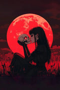 Girl Kissing Skull under Red Moon Metal Poster Metal Posters | Premium, Waterproof & Magnet-Mounted Art