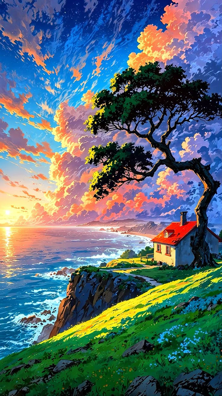 High Quality House by the Sea artwork Metal Posters | Premium, Waterproof & Magnet-Mounted Art