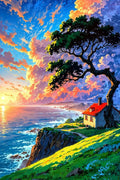 High Quality House by the Sea artwork Metal Posters | Premium, Waterproof & Magnet-Mounted Art