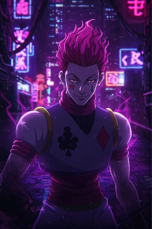 Hisoka in city Hunter x Hunter Metal Posters | Premium, Waterproof & Magnet-Mounted Art