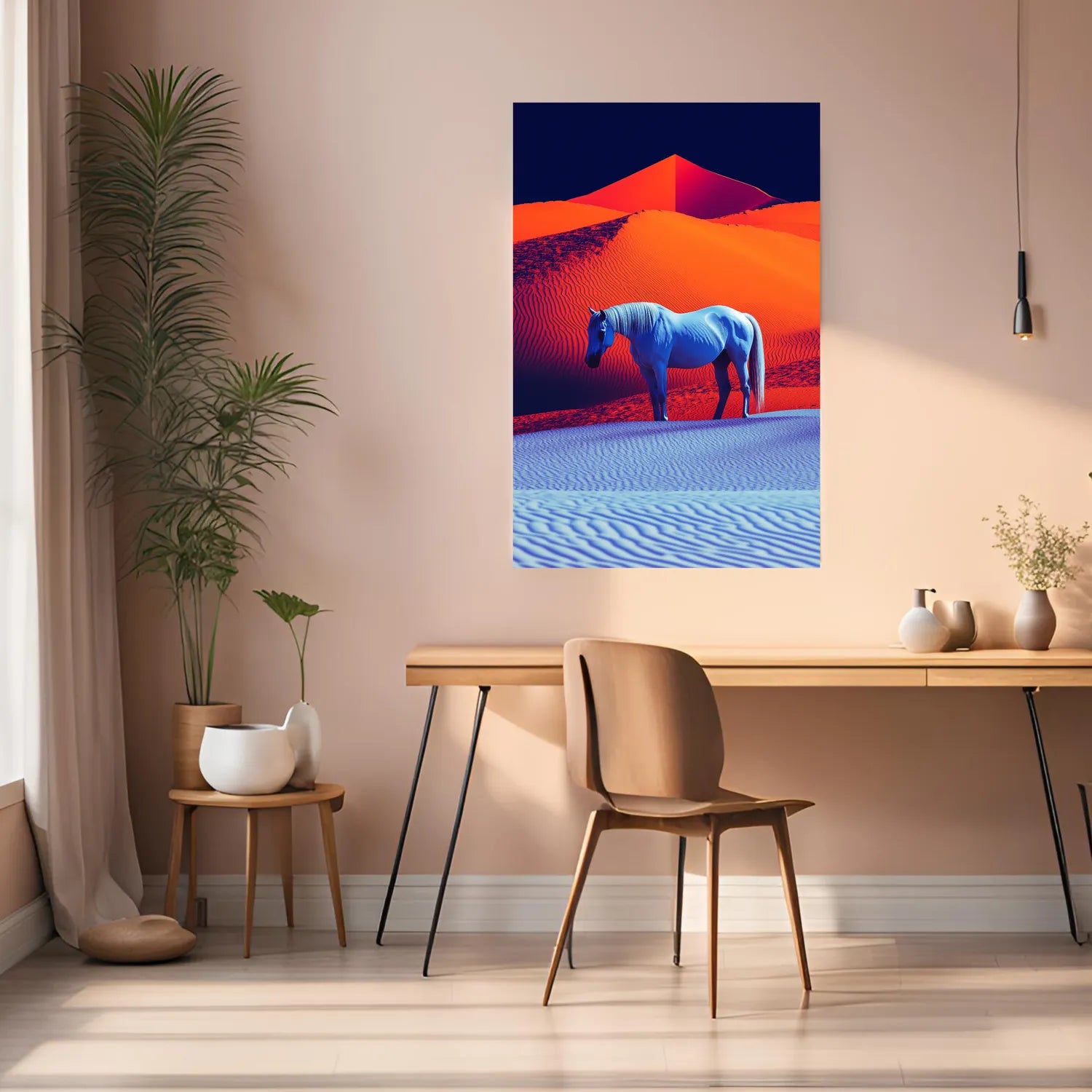 Horse in desert Modern Artistic Metal Wall Posters | Premium, Waterproof & Magnet-Mounted Art