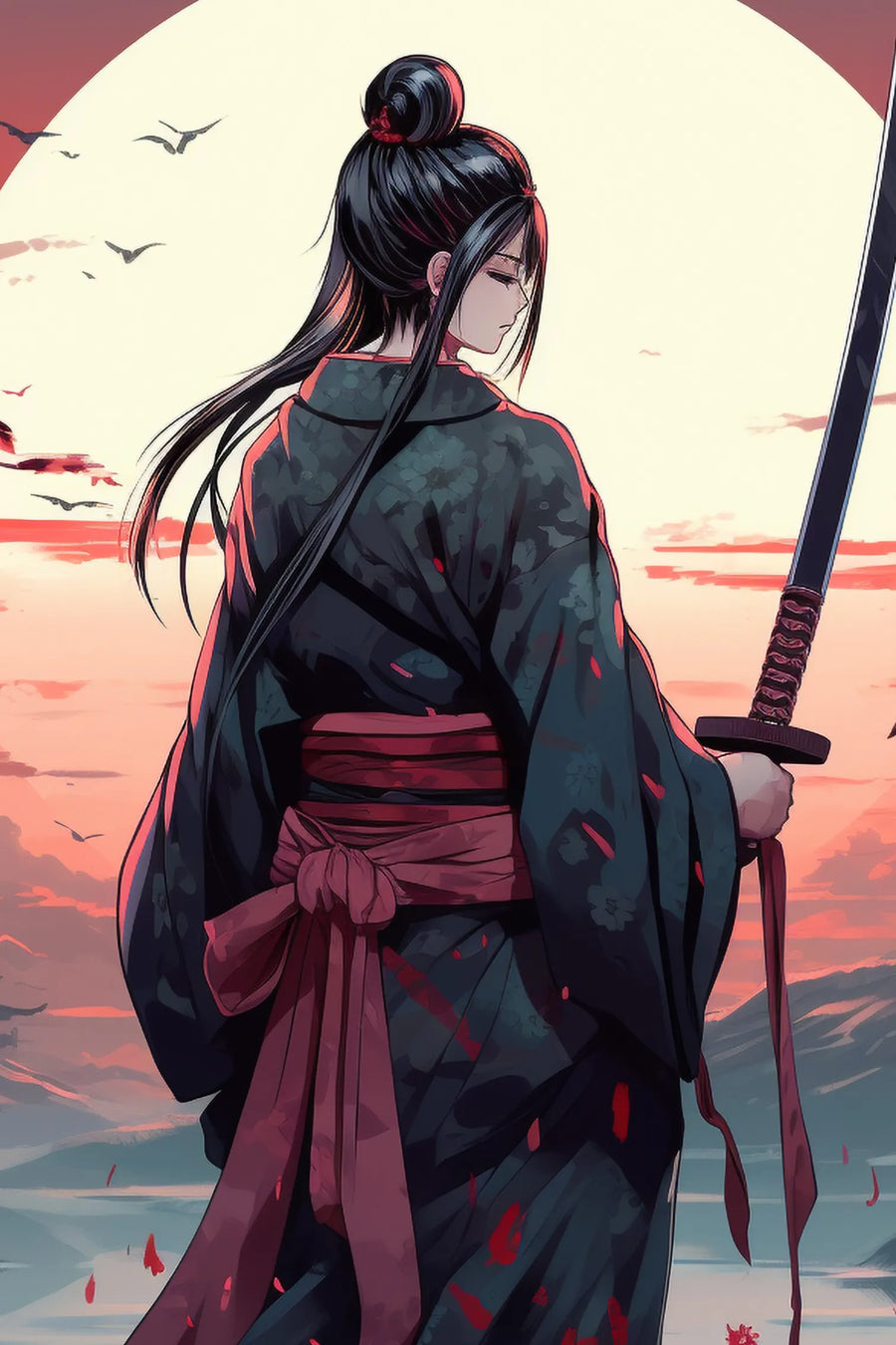 Japanese Girl Warrior Metal Wall Posters | Premium, Waterproof & Magnet-Mounted Art