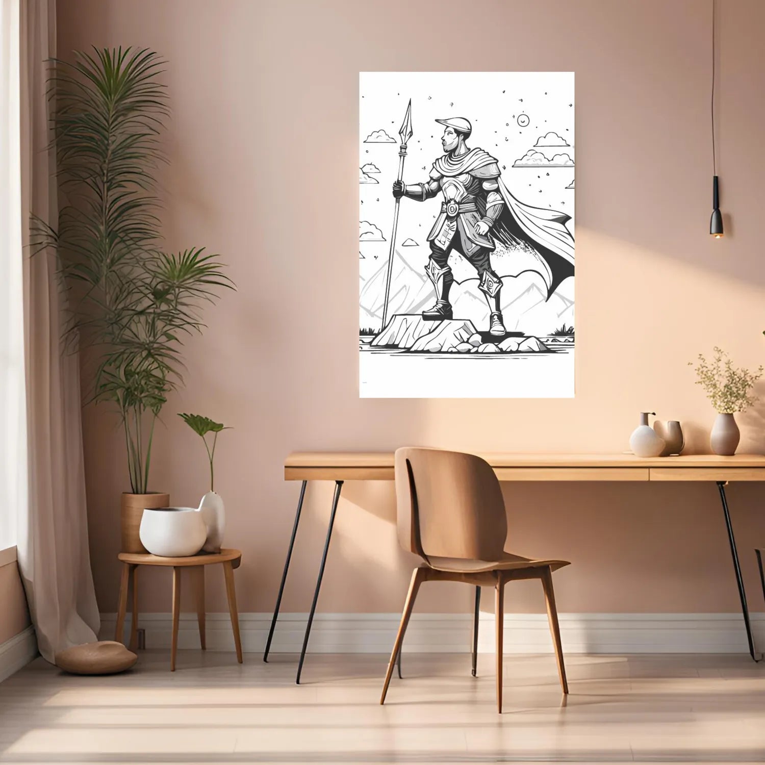 Knight in Black and White Illustration Metal Wall Posters | Premium, Waterproof & Magnet-Mounted Art