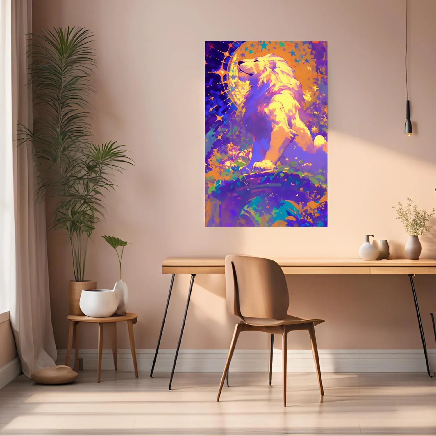 Lion Illustration Metal Wall Posters | Premium, Waterproof & Magnet-Mounted Art