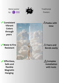 Magical white Knight on the clouds Metal Posters | Premium, Waterproof & Magnet-Mounted Art