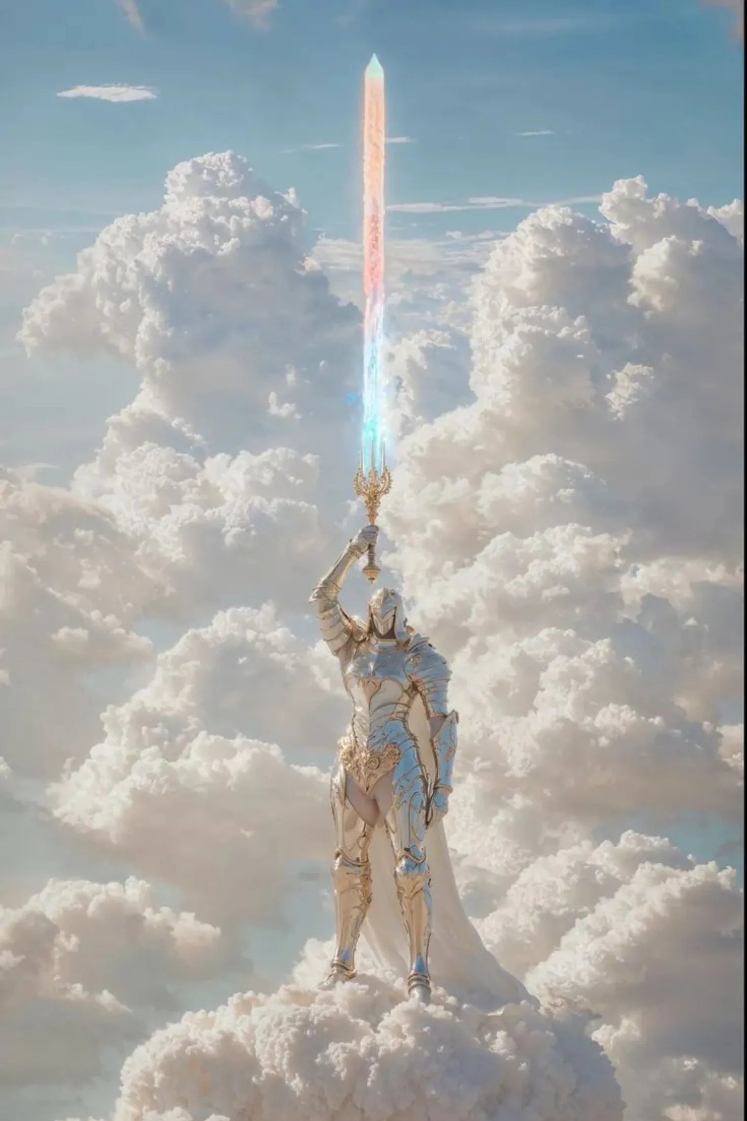 Magical white Knight on the clouds Metal Posters | Premium, Waterproof & Magnet-Mounted Art