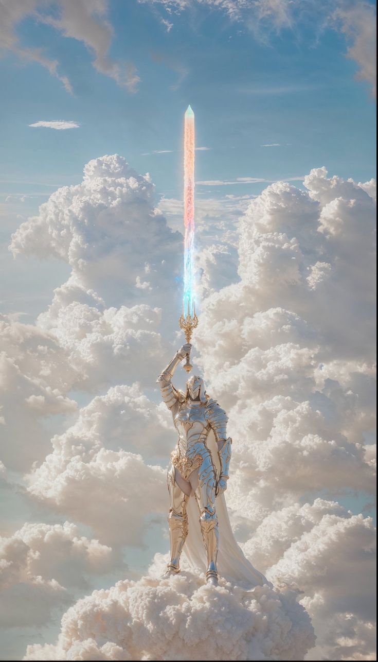 Magical white Knight on the clouds Metal Posters | Premium, Waterproof & Magnet-Mounted Art
