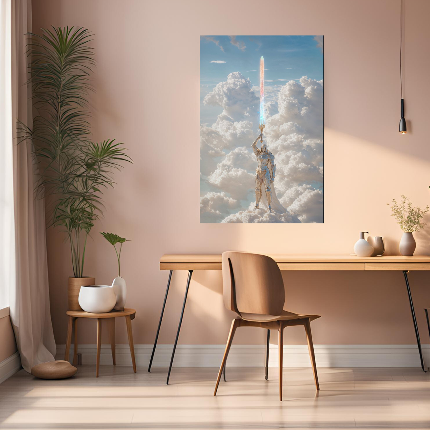 Magical white Knight on the clouds Metal Posters | Premium, Waterproof & Magnet-Mounted Art