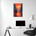 Man walking between Mountains on Alien Planet Metal Wall Posters | Premium, Waterproof & Magnet-Mounted Art