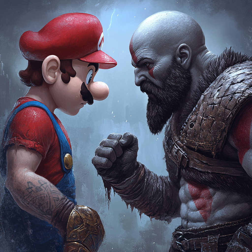 Mario vs Kratos Metal Wall Posters | Premium, Waterproof & Magnet-Mounted Art