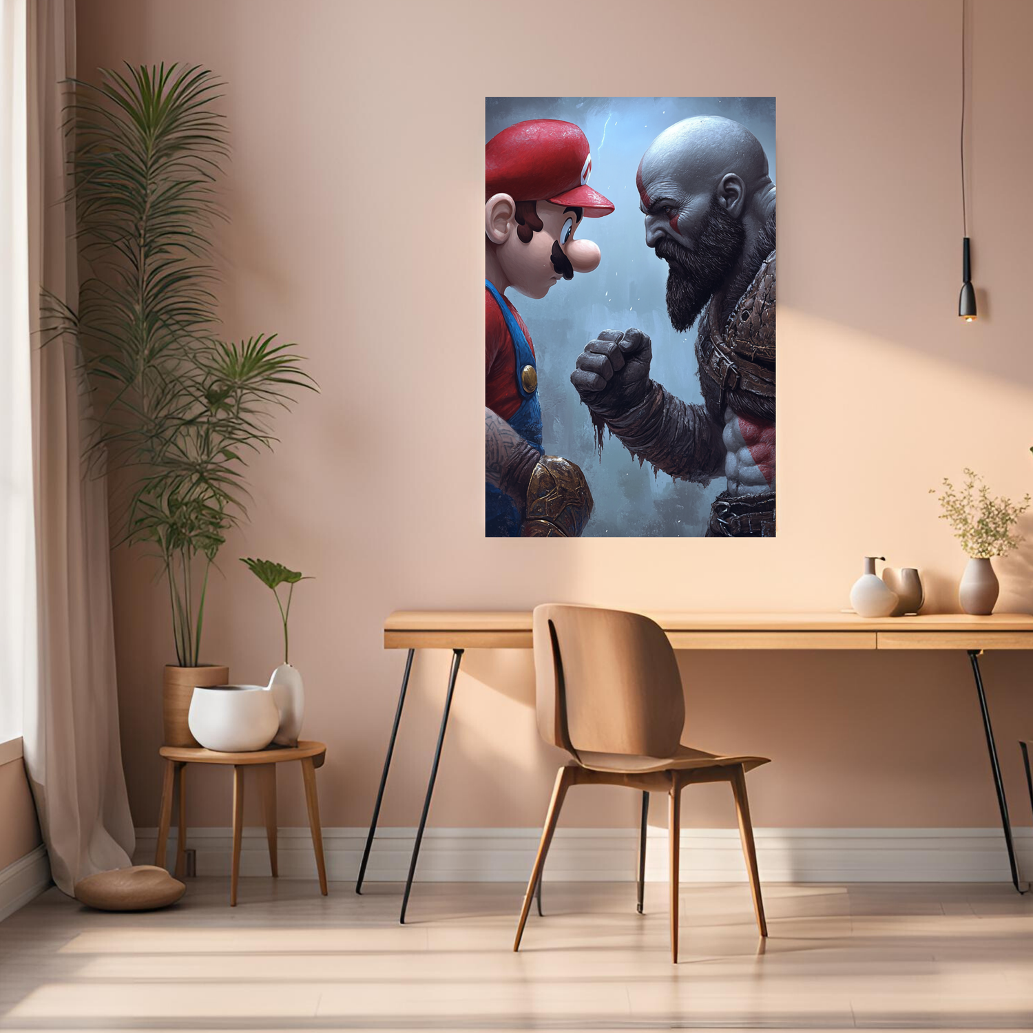 Mario vs Kratos Metal Wall Posters | Premium, Waterproof & Magnet-Mounted Art
