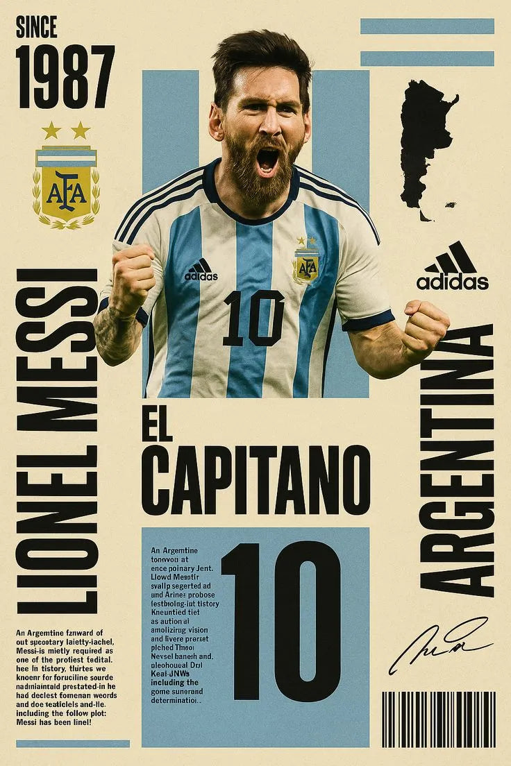 Messi El Capitano Metal Posters | Premium, Waterproof & Magnet-Mounted Art