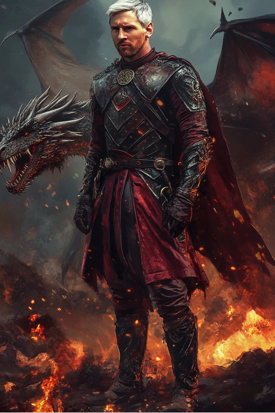 Messi as a Targaryen Metal Wall Posters | Premium, Waterproof & Magnet-Mounted Art