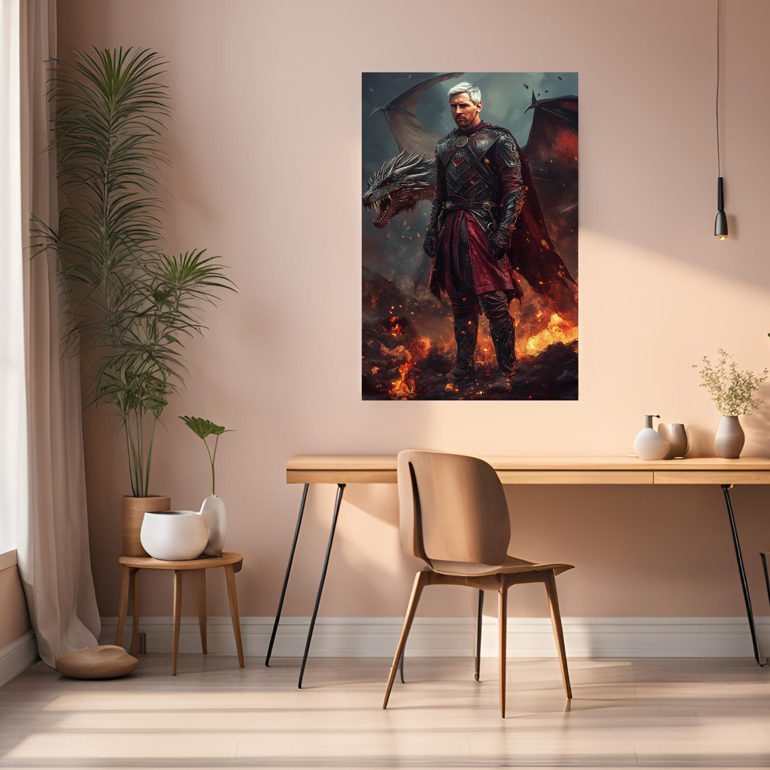 Messi as a Targaryen Metal Wall Posters | Premium, Waterproof & Magnet-Mounted Art