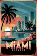 Miami Florida USA Art Metal Posters | Premium, Waterproof & Magnet-Mounted Art
