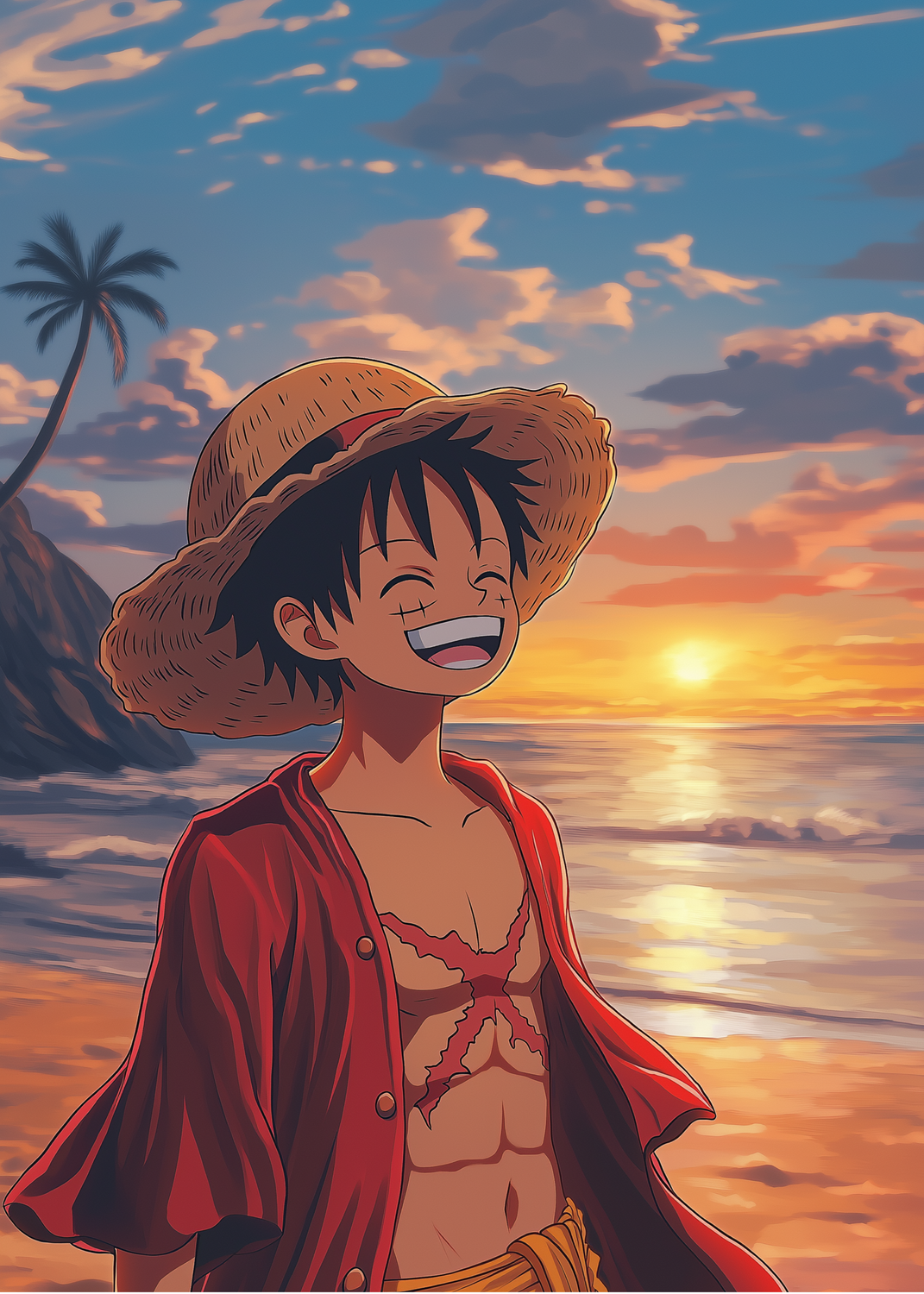 Monkey D Luffy at beach Metal Wall Posters | Premium, Waterproof & Magnet-Mounted Art