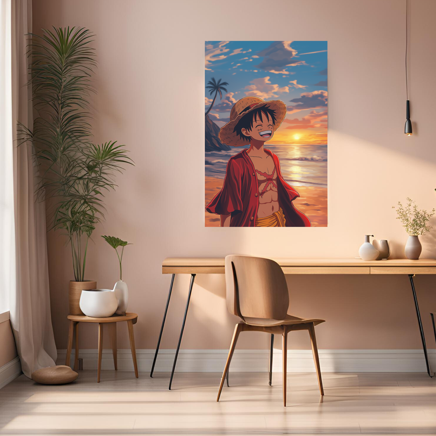 Monkey D Luffy at beach Metal Wall Posters | Premium, Waterproof & Magnet-Mounted Art