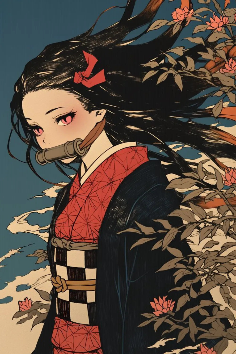 Nezuko Kamado Illustration Metal Posters | Premium, Waterproof & Magnet-Mounted Art