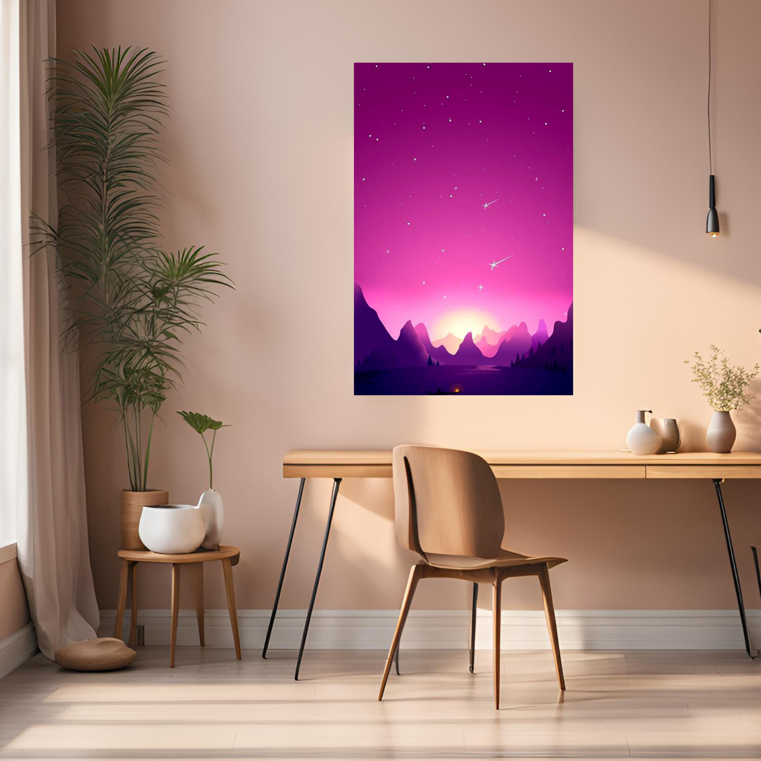 Pink Sky with Stars Metal Posters | Premium, Waterproof & Magnet-Mounted Art