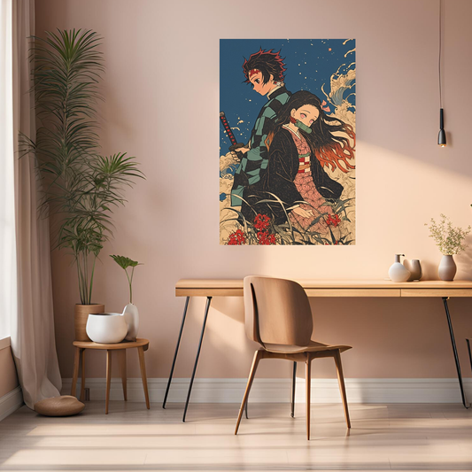 Demon Slayer Tanjiro and Nezuko Metal Posters | Premium, Waterproof & Magnet-Mounted Art