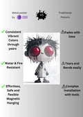 Red Eye Doll Face Metal Posters | Premium, Waterproof & Magnet-Mounted Art
