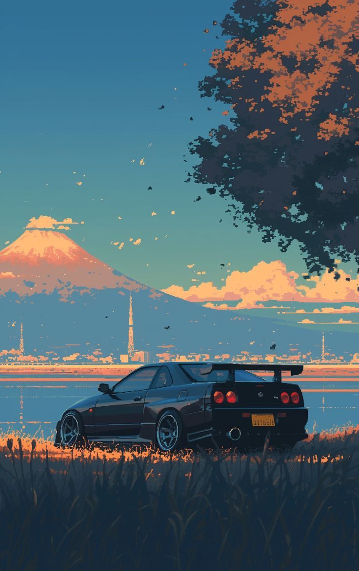 Retro Japanese Car and Mount Fiji Metal Posters | Premium, Waterproof & Magnet-Mounted Art