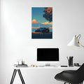 Retro Japanese Car and Mount Fiji Metal Posters | Premium, Waterproof & Magnet-Mounted Art