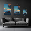 Retro Japanese Car and Mount Fiji Metal Posters | Premium, Waterproof & Magnet-Mounted Art