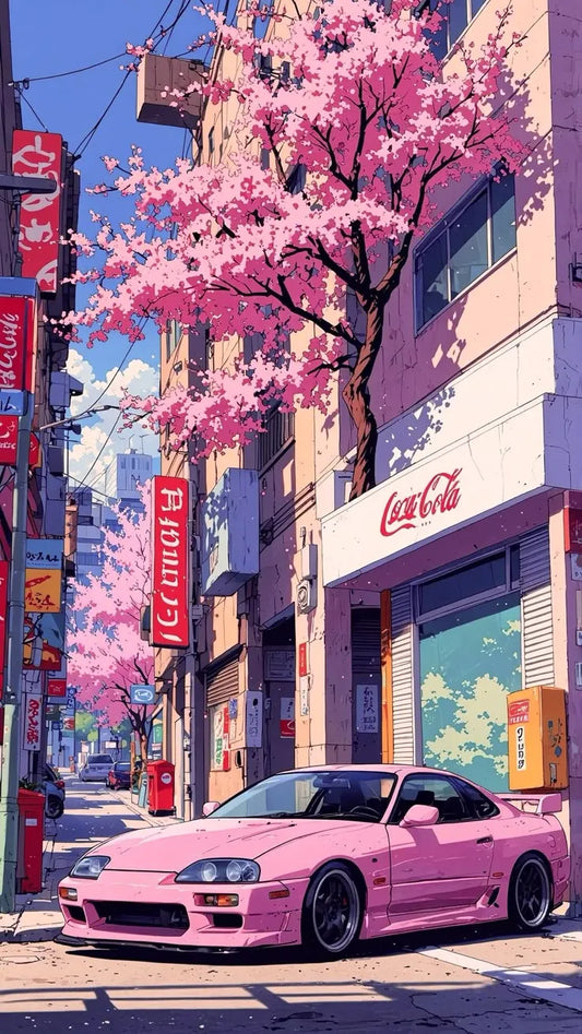 Retro Pink Japanese streets vibes Metal Posters | Premium, Waterproof & Magnet-Mounted Art