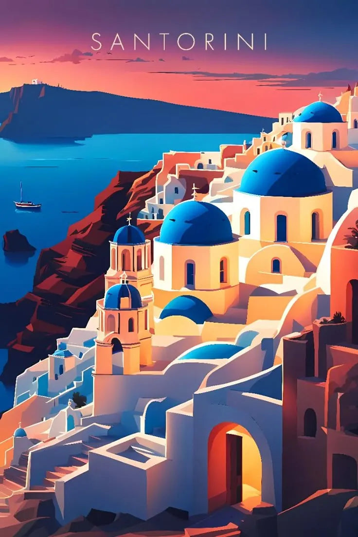 Santorini Greece Art Metal Posters | Premium, Waterproof & Magnet-Mounted Art