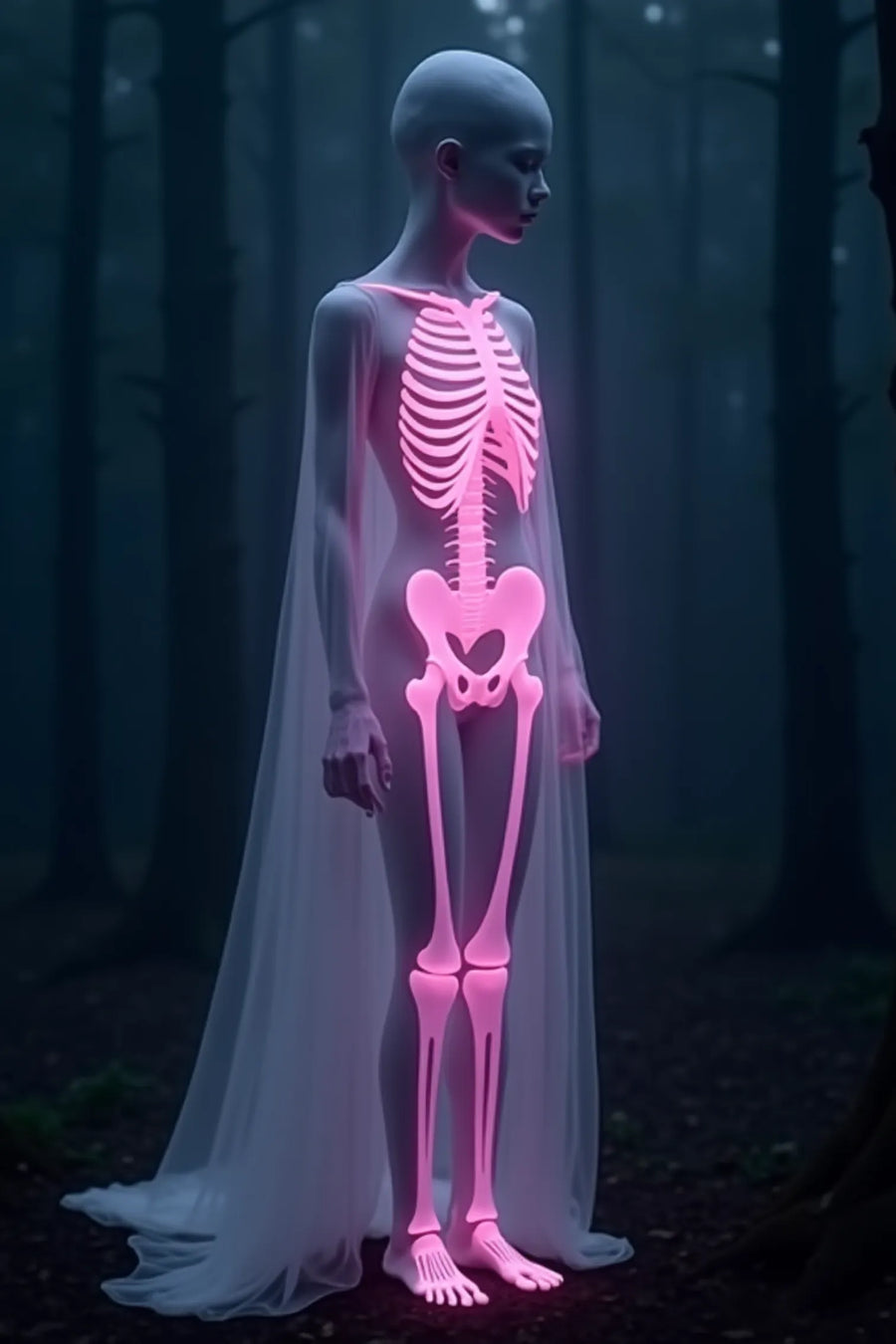 Skeleton Girl in Forest Metal Wall Posters | Premium, Waterproof & Magnet-Mounted Art