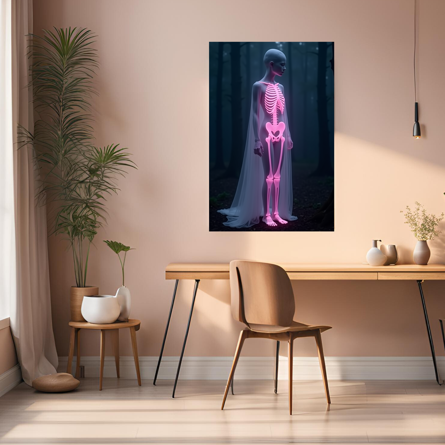 Skeleton Girl in Forest Metal Wall Posters | Premium, Waterproof & Magnet-Mounted Art