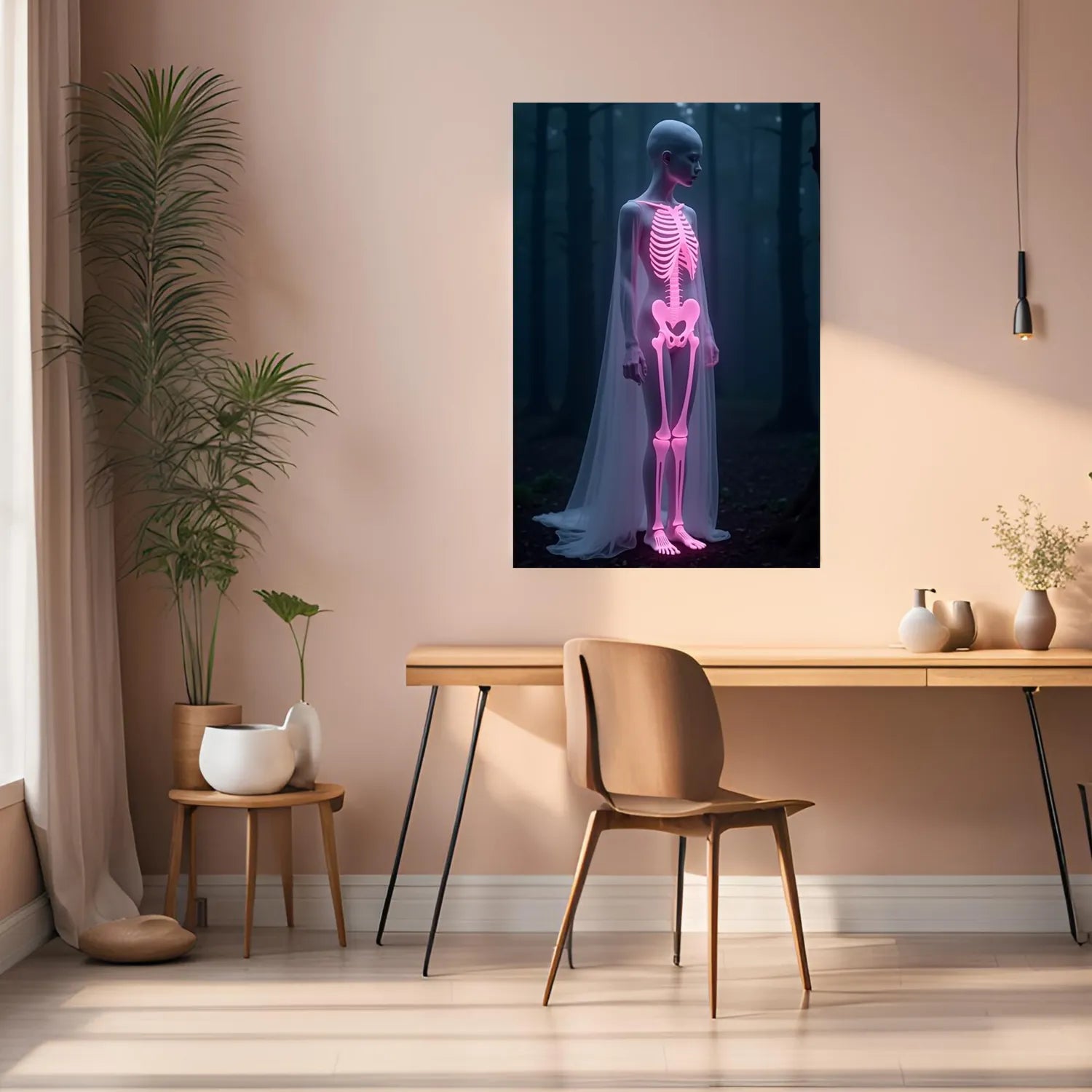 Skeleton Girl in Forest Metal Wall Posters | Premium, Waterproof & Magnet-Mounted Art