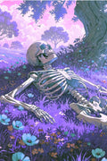 Skeleton resting in Violet Gardens | Premium, Waterproof & Magnet-Mounted Art
