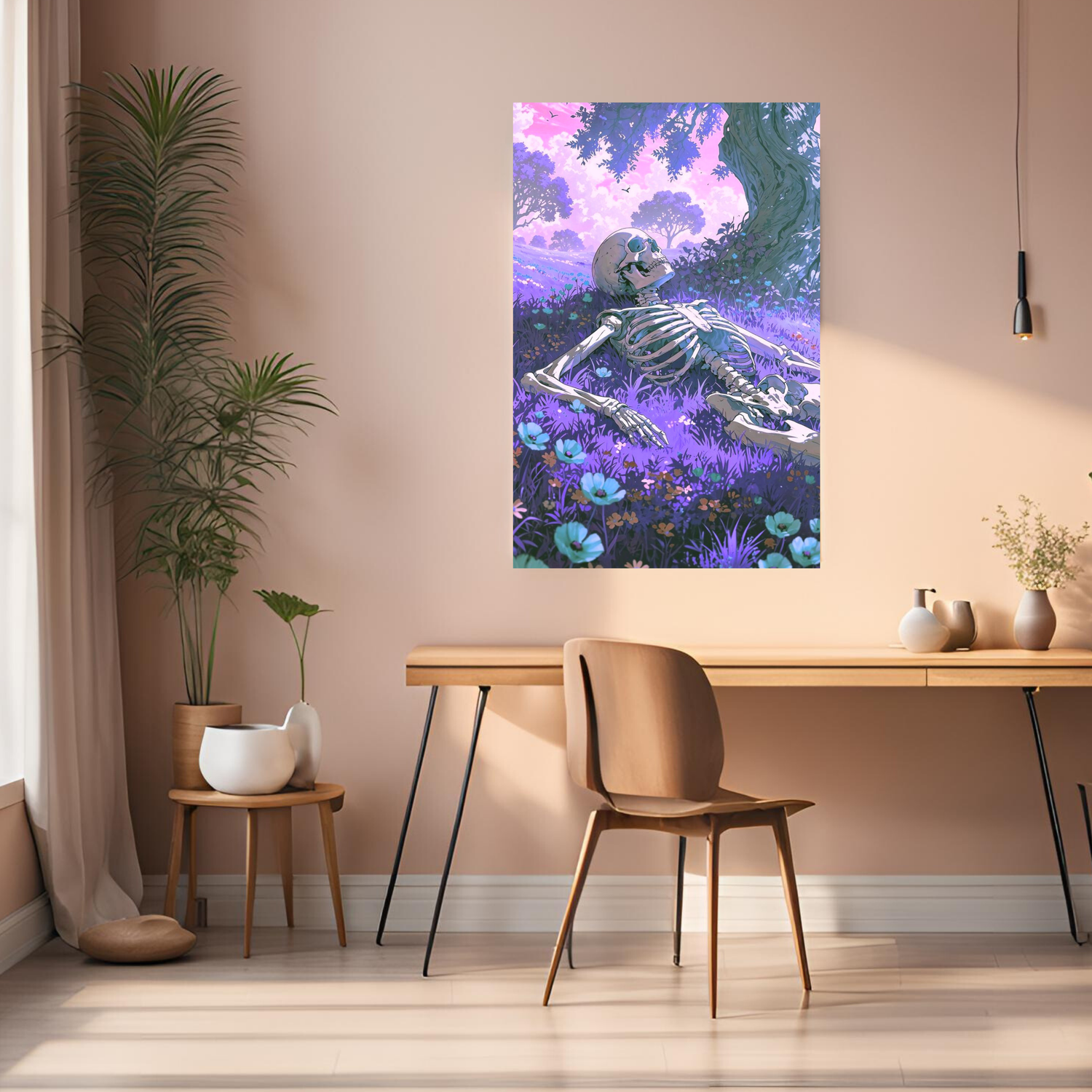 Skeleton resting in Violet Gardens | Premium, Waterproof & Magnet-Mounted Art